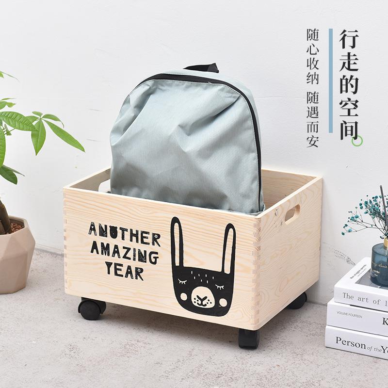 现货卧室木质收纳盒家居储物收纳盒带滑轮滚动木质盒木质储物盒子