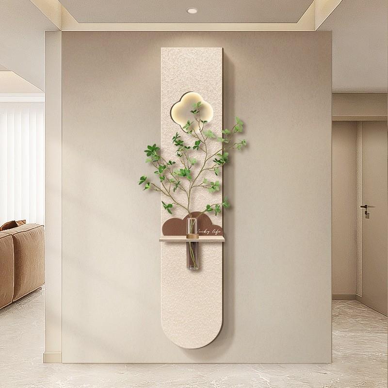 奶油风水培绿植玄关装饰画立体砂岩走廊过道尽头挂画入户门壁灯画