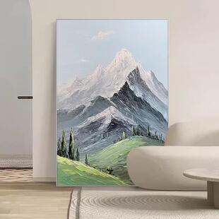 有靠图山立体肌理手绘画油玄关走廊过道装 饰画雪背山风景客TRY