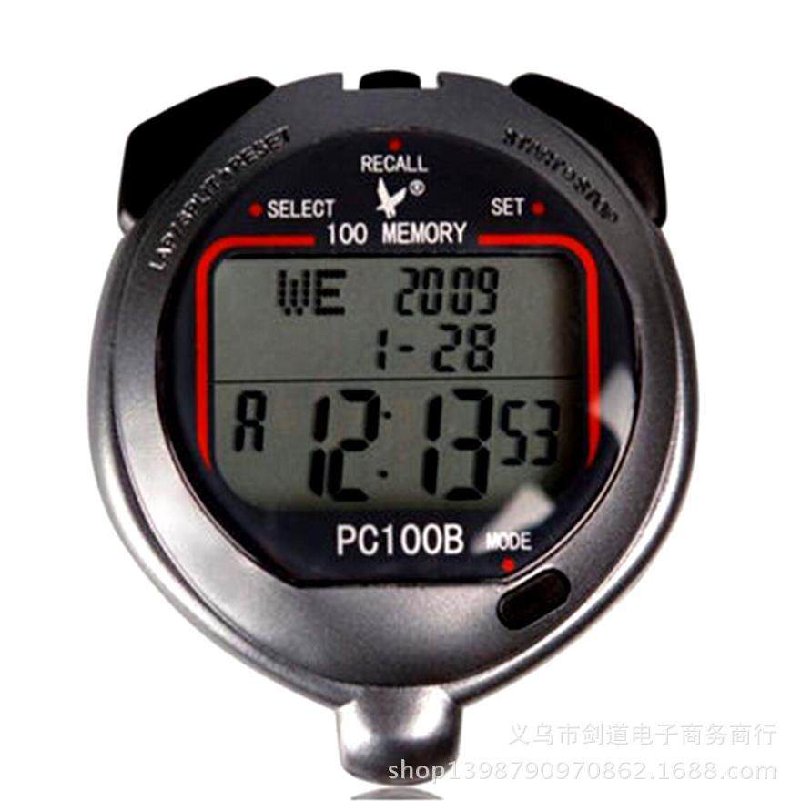 100道秒表正品 PC100B秒表 跑步计时器 三排100道 田径跑表