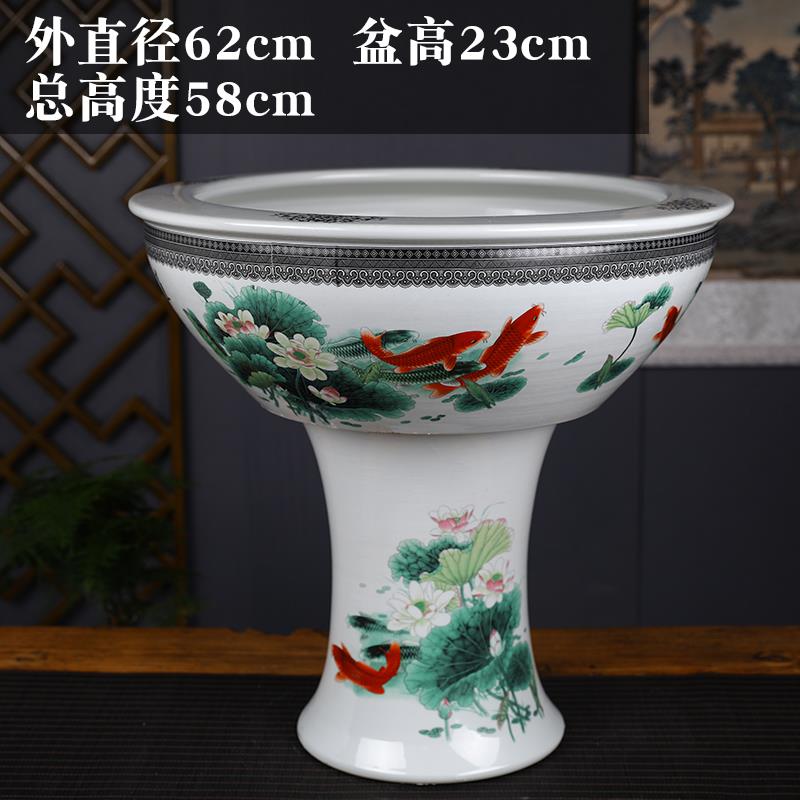 正品号陶瓷青花盆落地立鱼缸特大金鱼缸睡莲碗莲荷式花柱盆锦鲤室