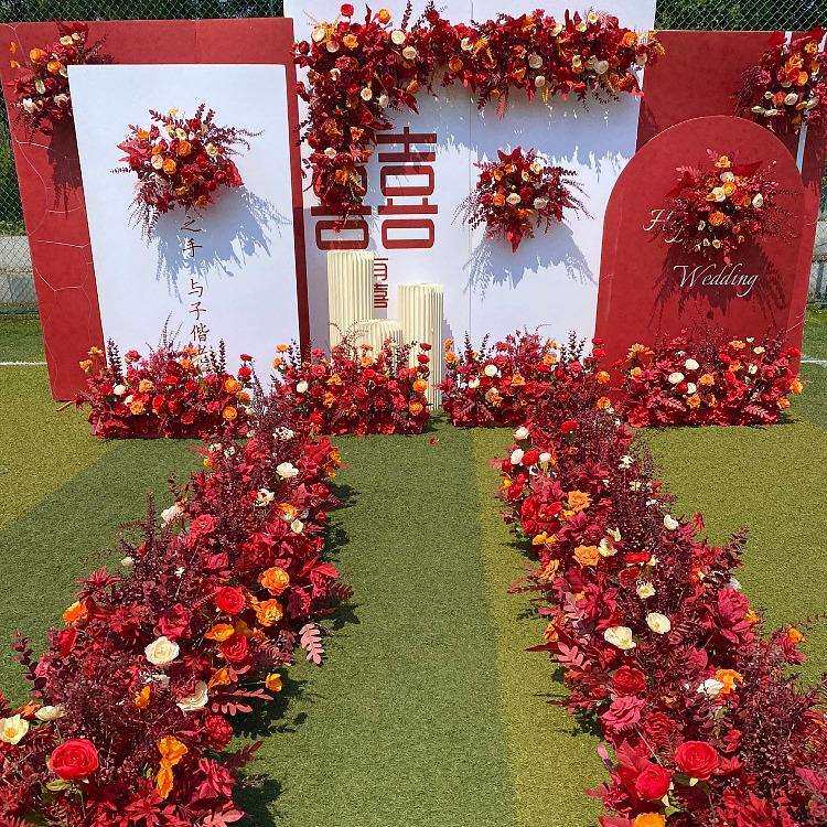 角僮烨红色布橘背色婚庆花艺仿真花婚礼置排TY737359花路引花点花