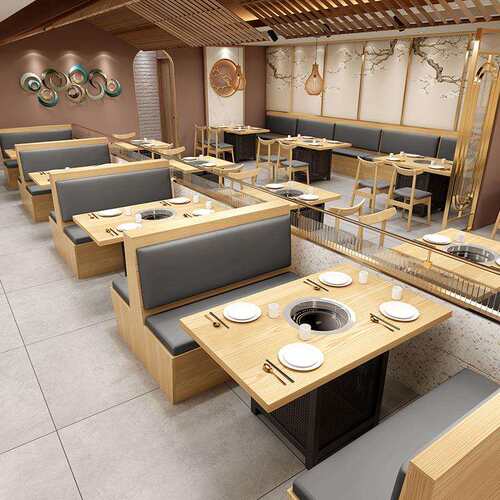 板式卡座沙发凳现代简约奶茶店咖啡厅桌椅组合木纹餐桌子轻奢