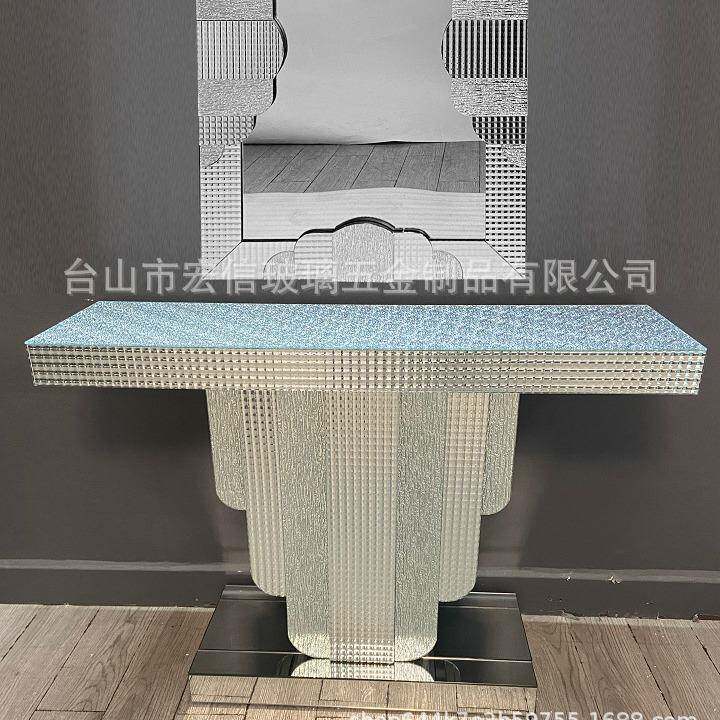 2026新款压花玻璃美式镜面案台玄关置物台客厅玻璃茶几厂直销