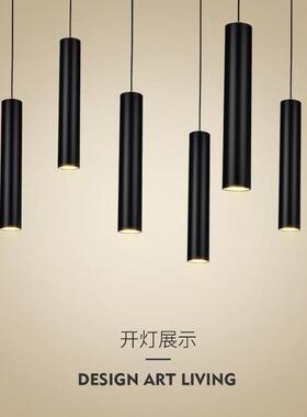 简约LED吊灯圆柱形长筒酒吧咖啡厅办公桌收银前台吧台吊线灯黑色