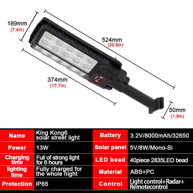 跨境太阳能一体路灯LED庭院壁灯户外防水照明灯带遥控智能感应灯