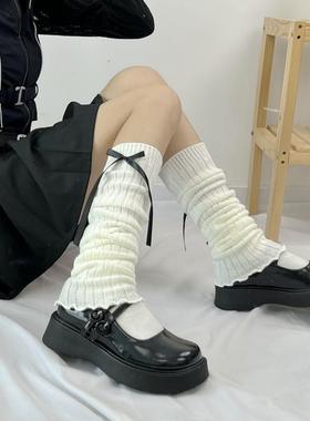 夏诺日系白色堆堆袜子女jk针织长筒小腿袜套蝴蝶结yk辣妹秋冬定制