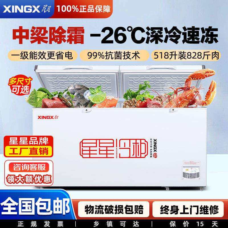 星星冰柜305升/518升商用卧式大容量冷柜能效单温双温冷柜