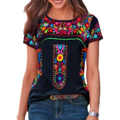 Women's single printed short sleeved shirt top for