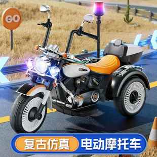 没玩没了儿童电动摩托车男女孩玩具车可坐人充电小警车宝宝双驱三