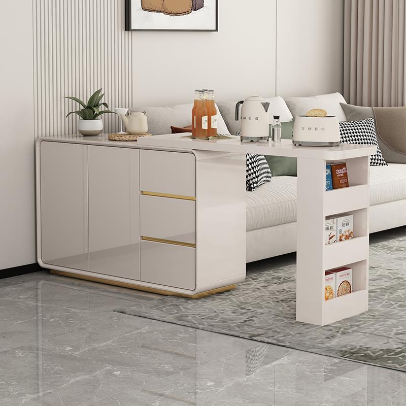 桦崟现代简约吧台桌柜家用可伸缩客厅餐边柜隔断一体靠墙小户型储物柜床笠拉车