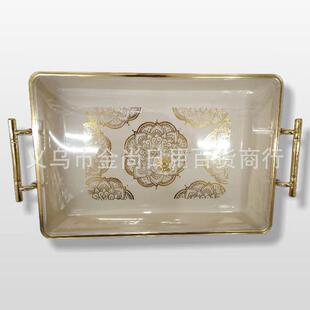 Rectangular golden European-style carved fruit tray, suitabl