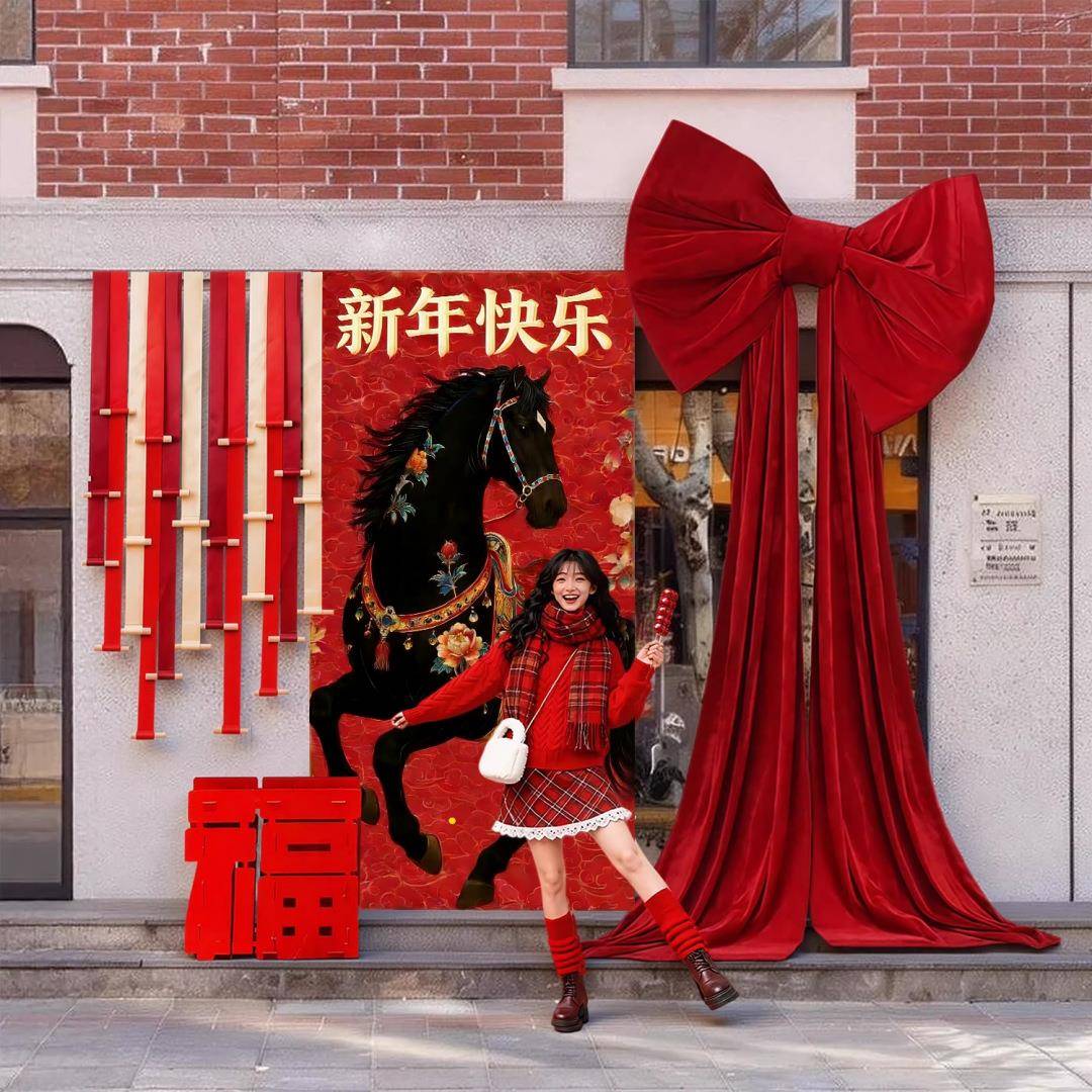 2026新年挂布马年条幅氛围布置背景墙装饰店铺商场橱窗春节挂饰