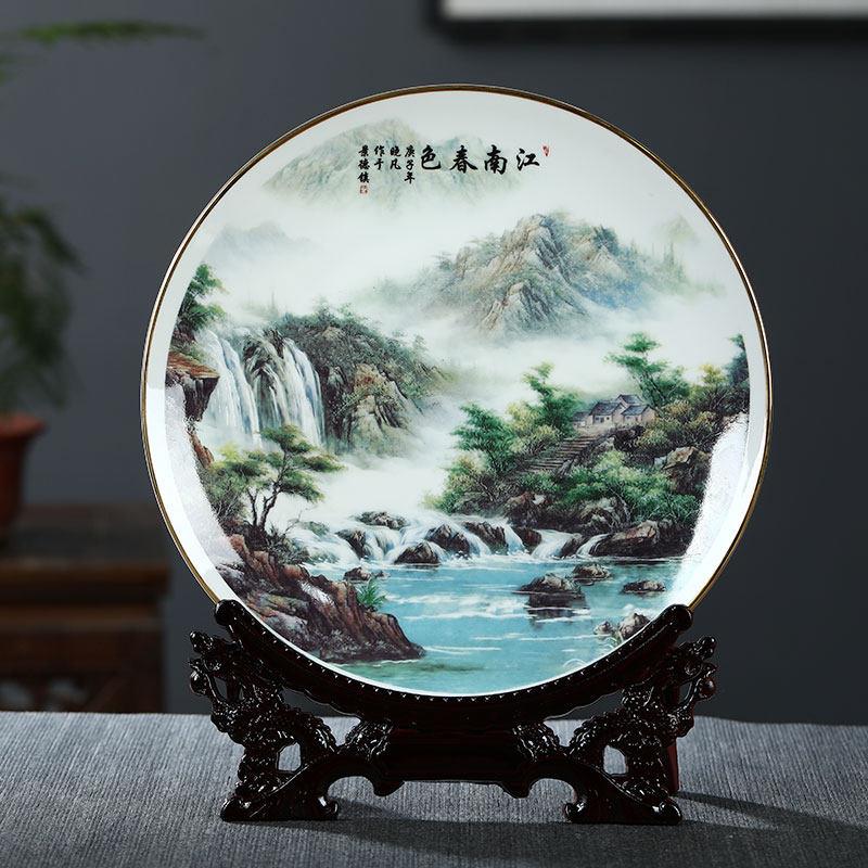 景德镇陶瓷器青花瓷骨质瓷装饰挂盘坐盘家居博古架办公室工艺摆件