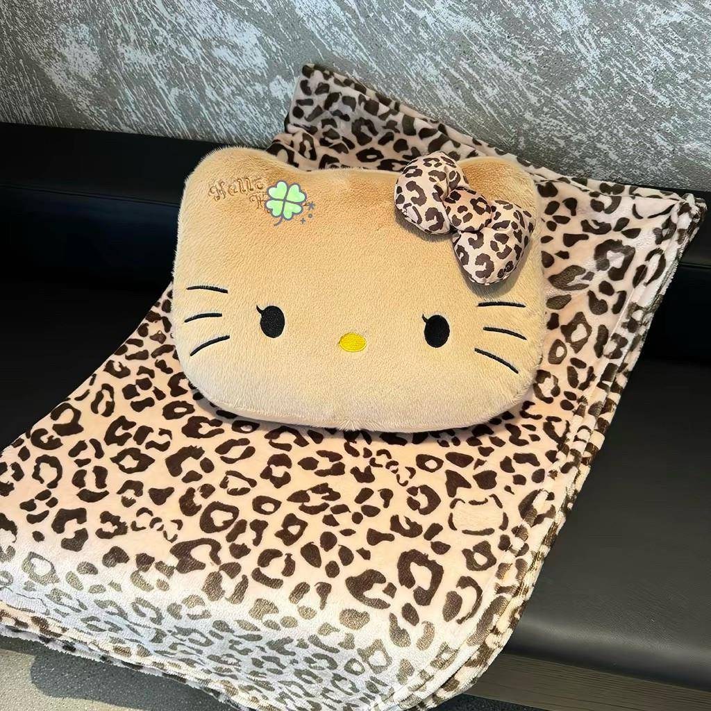 可爱豹纹猫咪抱枕被子两用空调毯办公室午睡枕头毯子二合一靠枕