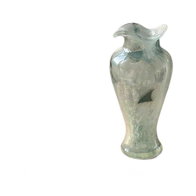 蓝色透明玻璃花瓶中式风格复古花边装饰花器摆件客厅玄关插花水培