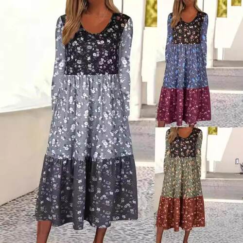 Women's dress patchwork waist plus pocket dress