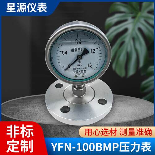 耐震压力表YFN-100BMP隔膜真空压力表不锈钢抗震油表法兰压力表
