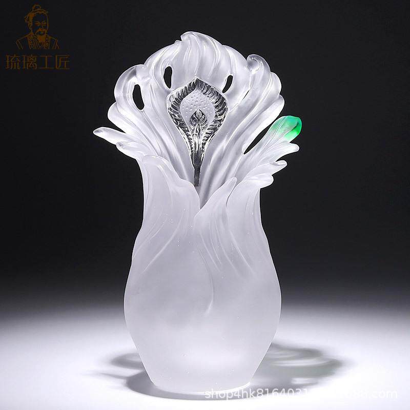 琉璃艺术摆件创意家居装饰品客厅电视柜工艺品插干花孔雀羽毛花瓶