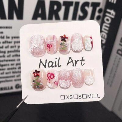 Pink Short Fake Nails with Flash Glitter Lightweight and