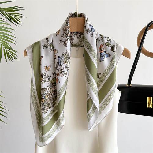 Elegant French Style Floral Print Scarf 70cm Square Silk