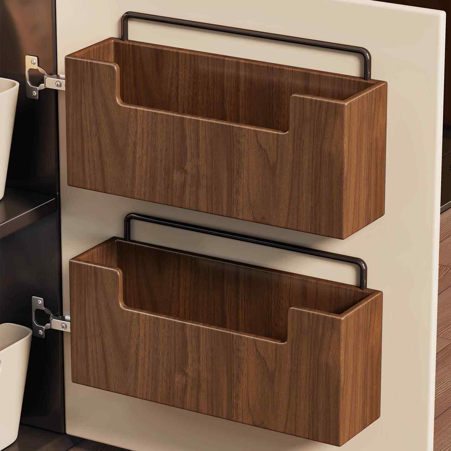 实木厨房置物架橱柜门内侧保鲜膜套收纳盒冰箱侧收纳挂架子壁挂式