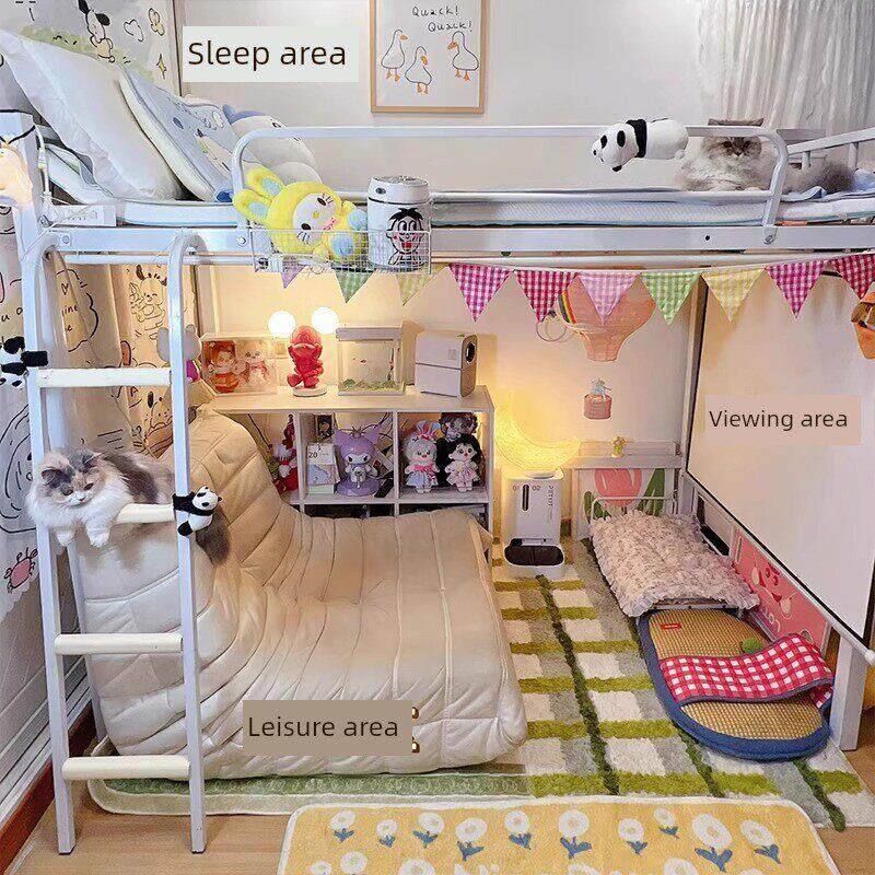 儿童覆式二楼床阁楼床树屋钢架学生上床和下桌子组合悬挂阁楼上床