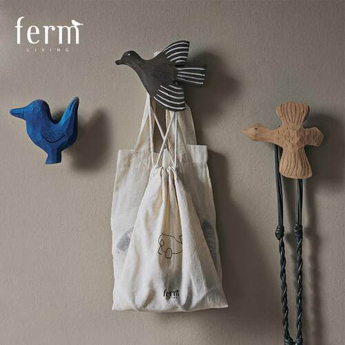 丹麦Ferm Living实木小鸟挂钩墙面装饰衣钩手工创意儿童房北欧