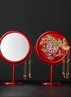 婚庆镜子用品结婚喜庆梳妆镜子新娘陪嫁红色镜子备婚化妆镜中式镜