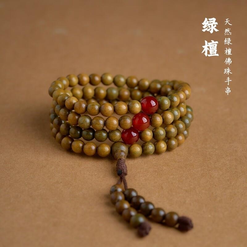 天然绿檀木质手串108颗佛珠8mm6mm转运珠男女士手錬诵经记数念珠