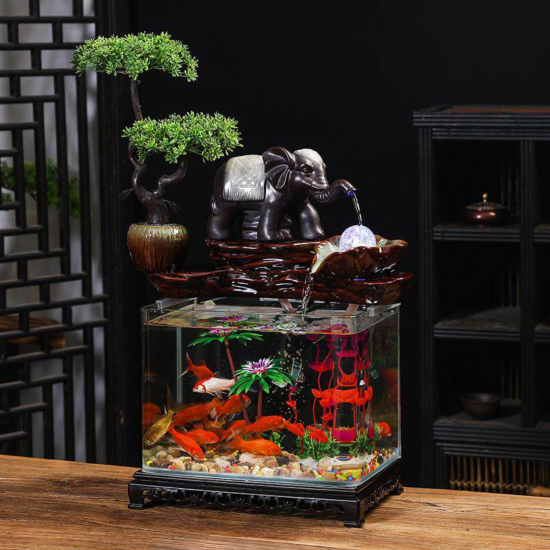 创意悬壶山水循环流水摆件生态鱼缸家用客厅招财形玻璃养鱼水族箱