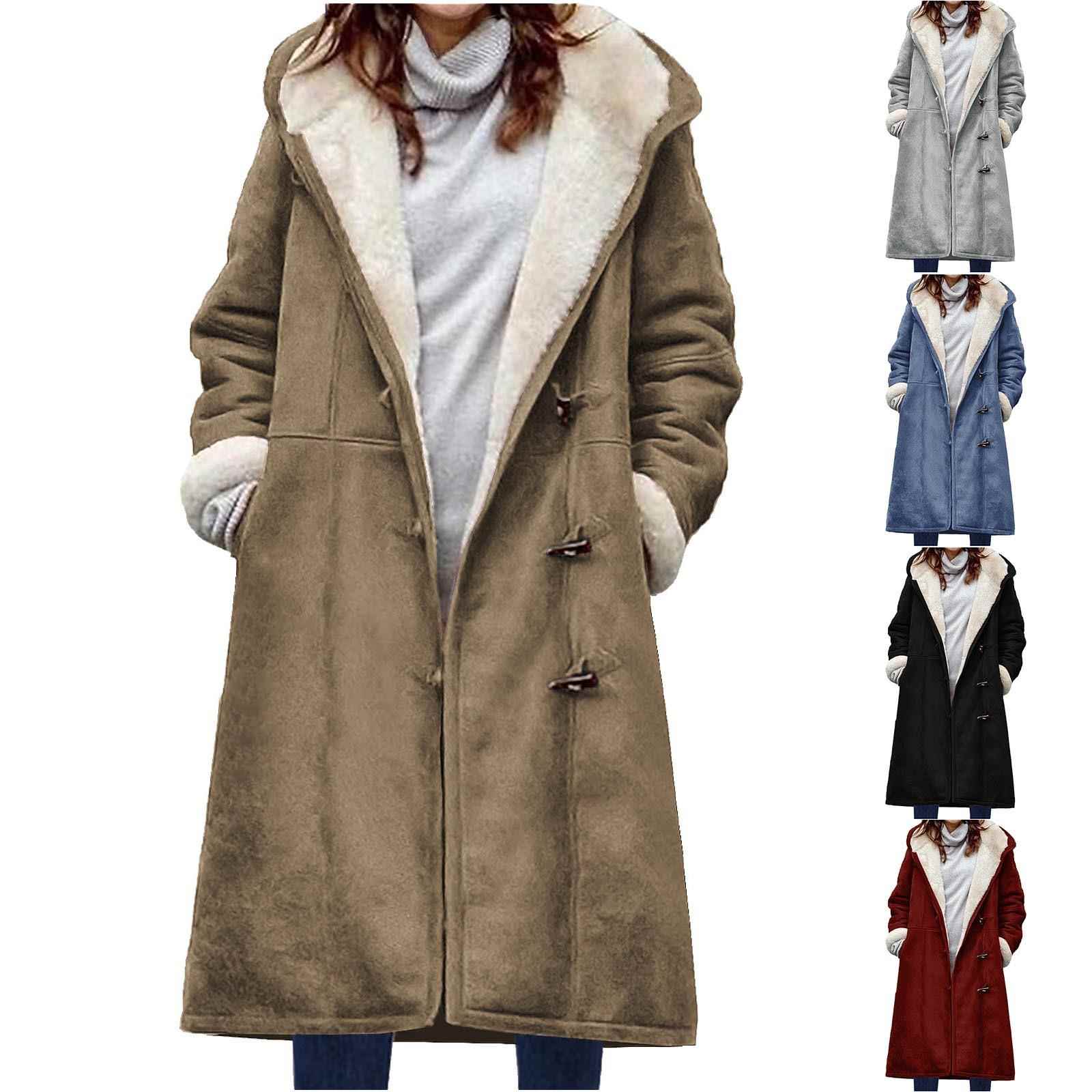 Womens women long solid thick horn coat windbreaker suede