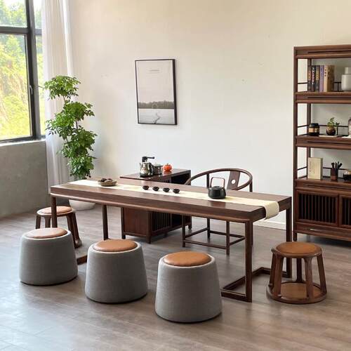 新中式AOD实木茶桌厅套办公室原木功夫茶台全用大板家喝茶桌子客