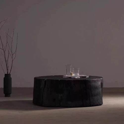 实木碳化自然木墩茶几民宿侘寂风酒店圆形创意原木茶几碳化木墩