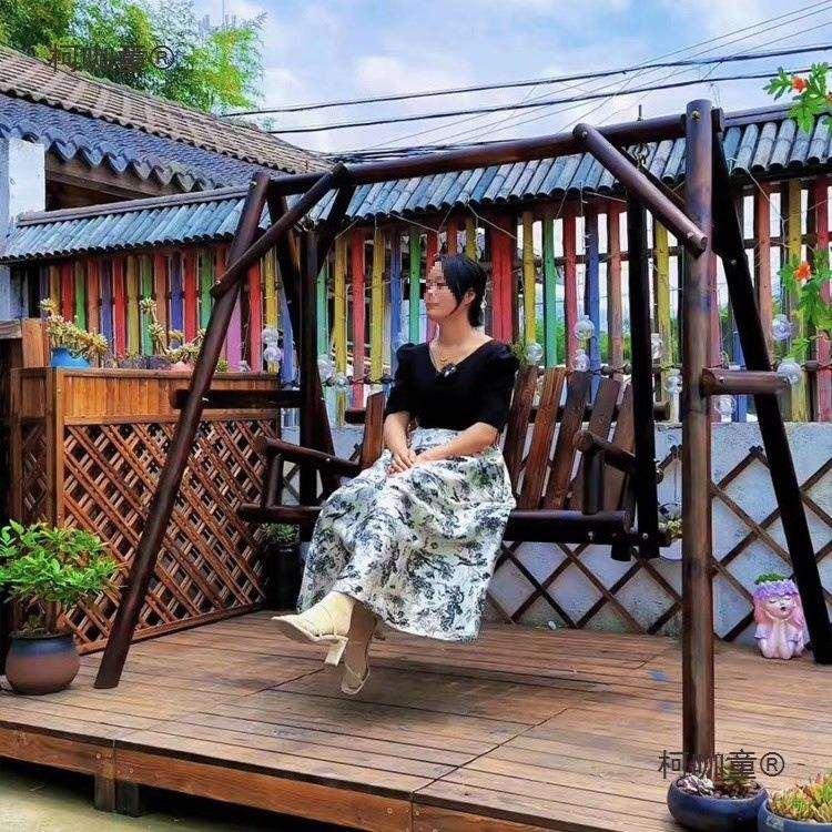 秋千炭化防腐木户外庭院双人金典原木大秋千室内吊椅室外花麦太保