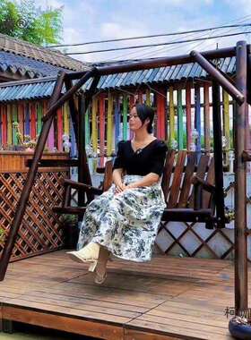 秋千炭化防腐木户庭院双人外柯咖童金典原大秋千室木吊椅内室外花