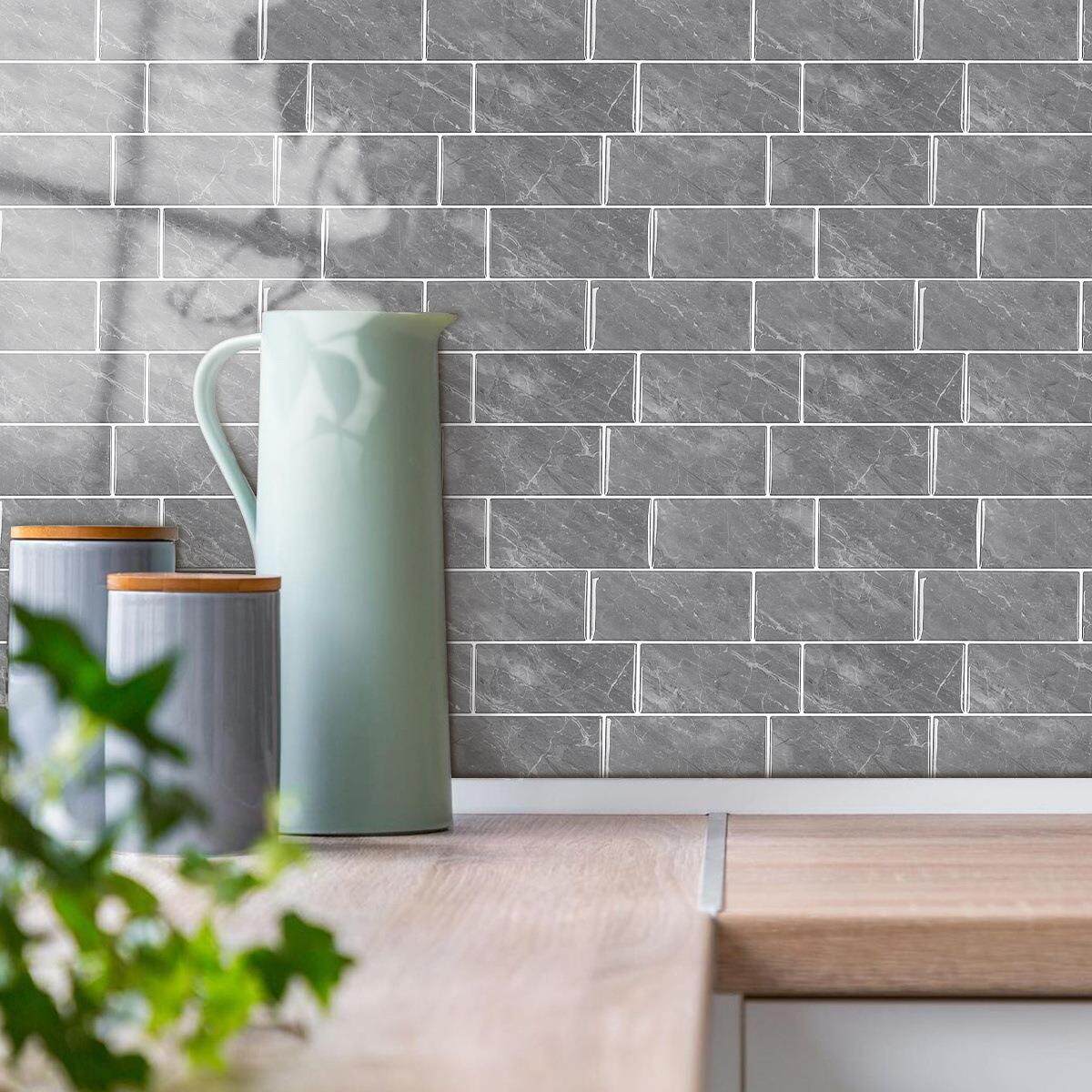 创意3d仿砖灰色自粘墙贴室内美化电视背景客厅自装滴胶立体墙纸