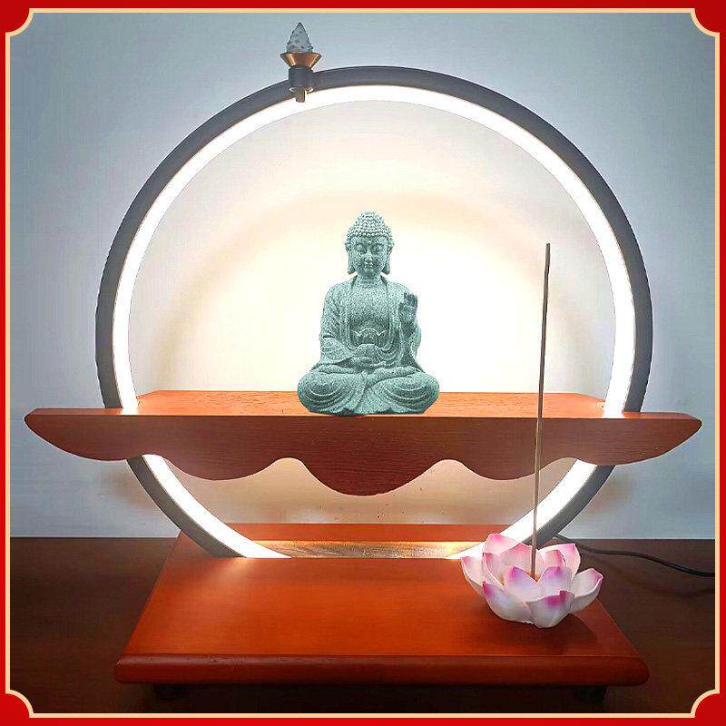 佛龛背景灯佛像佛堂神台背后佛光圈观音菩萨装饰双层实木底座摆件