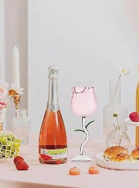 Transparent Rose Glass with Transparent Leaf Cocktail Glass