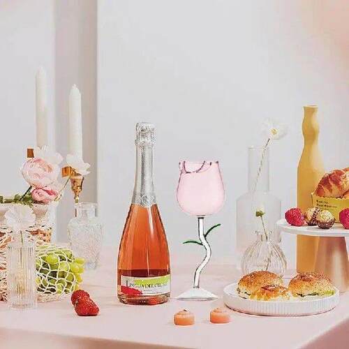Transparent Rose Glass with Transparent Leaf Cocktail Glass