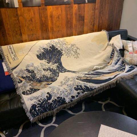 日系日本海浪浮世绘沙发巾沙发垫盖毯装饰毯野外地毯毛毯挂毯