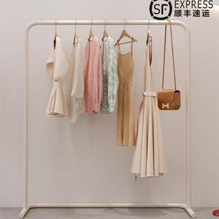 奶白色服装店展示架女装店不锈钢落地架衣服衣服陈列架货架挂衣杆
