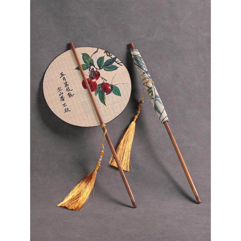 古风竹团扇古典名画双面细丝长柄腰扇便携折扇可卷国风打卡装饰扇,居家日用,扇子,淘宝优惠券,粉丝福利购,淘宝优惠卷