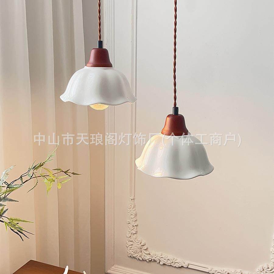 中古花朵餐厅吊灯简约复古吧台餐桌灯美式陶瓷卧室床头玄关吊灯具
