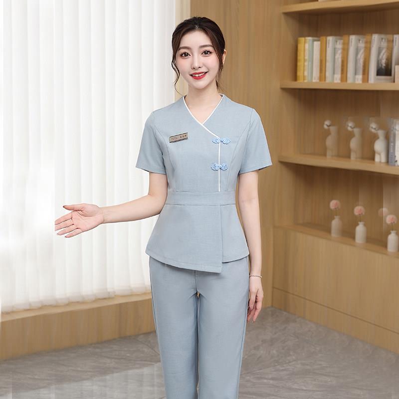 2025新款美容院美容师工作服女秋冬季养生馆足浴足疗技师套装高端
