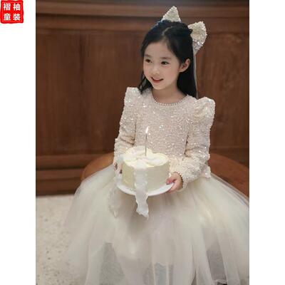公主裙女童富家千金感裙子日常可穿花童礼服冬儿童宝宝生日连衣裙