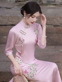 中袖旗袍七分袖2024年秋季长款改良年轻款中国风日常可穿少女