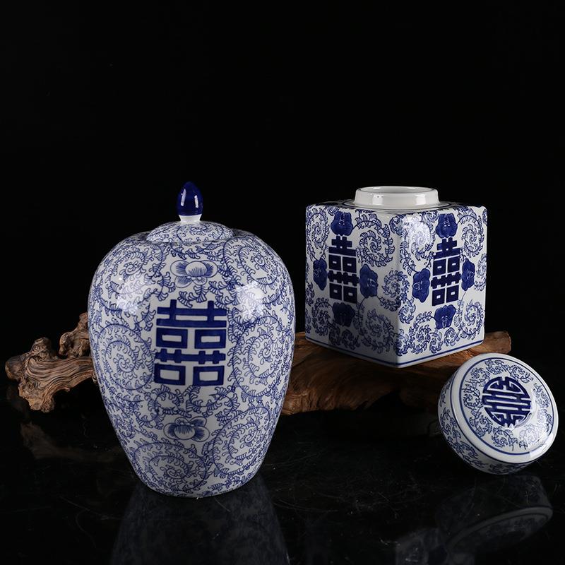 青花陶瓷储物罐摆件样板房瓷酒店茶室家居客厅饰品厅客PEA装餐桌