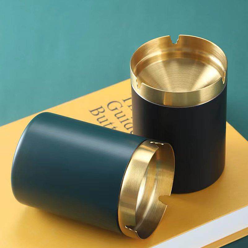 烟灰缸家用防飞灰客厅卧室办公室创意个性潮流带盖不锈钢车载