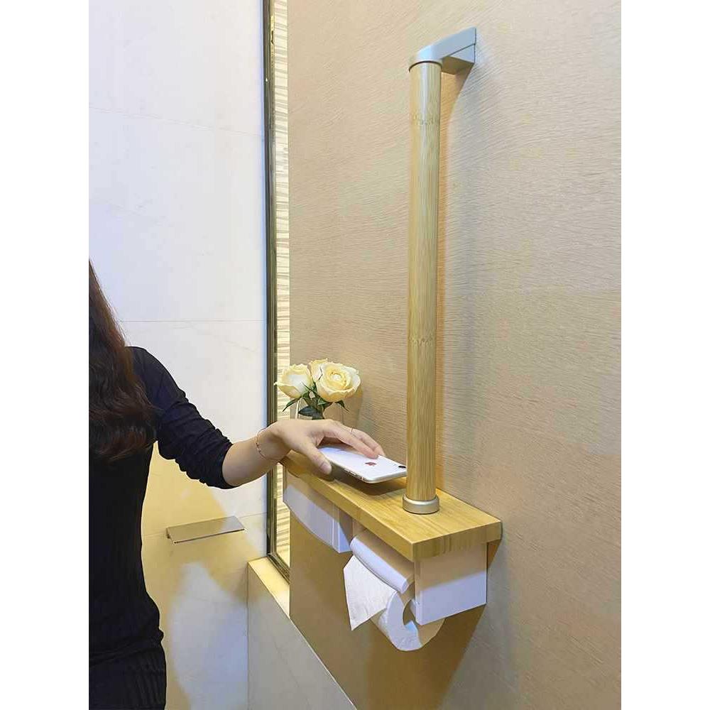 日式带扶手纸巾F967H57T架卫生架间厕所壁筒挂实木收纳物卷纸抽置